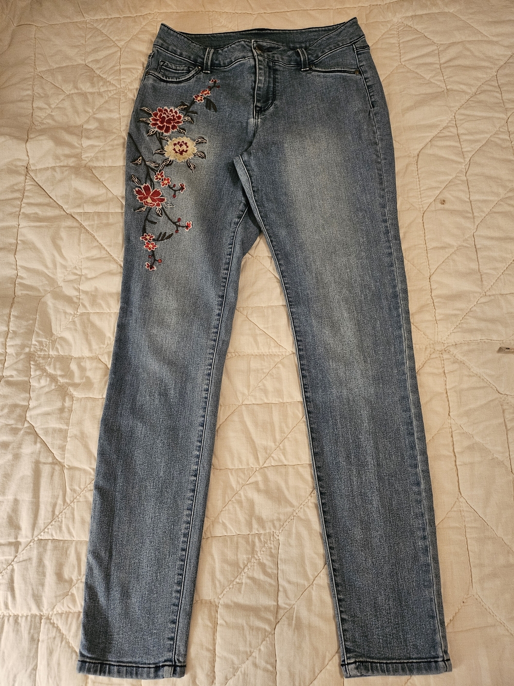 WORKSHOP Floral Embroidered Skinny Jeans - Size 10 - Picture 2 of 9